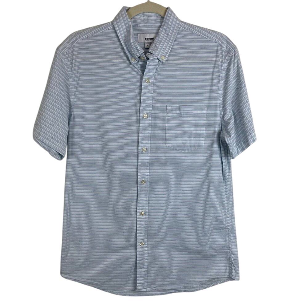 Sonoma Blue & White Stripe Button-Down Shirt Mens Size Medium